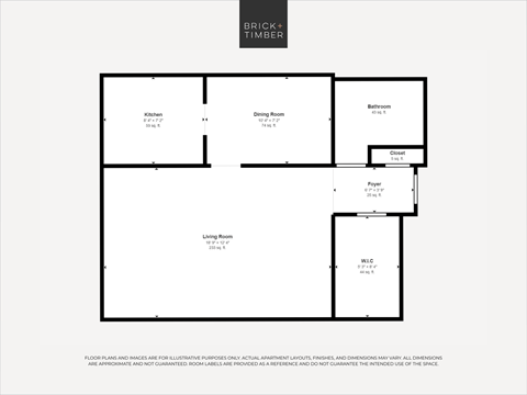 A black and white image of a floor plan for a Brick+Timber property.